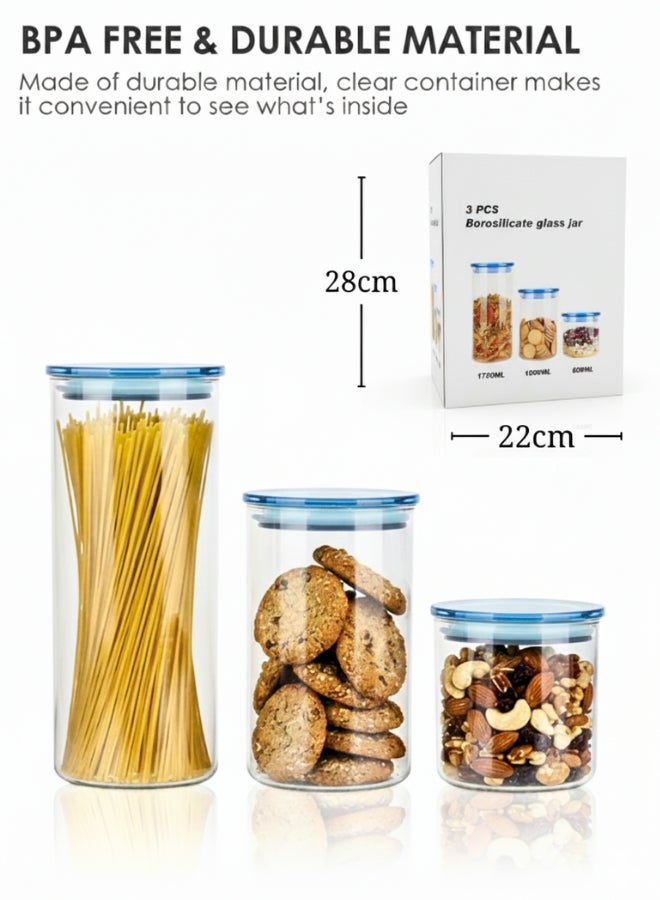 Borosilicate Glass Jar Set 3PCS Round – Airtight Transparent Storage Containers KB029 - Image 3